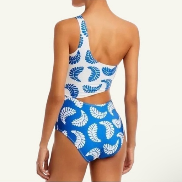 NWT AQUA x STUDIO 189 One-Shoulder Monokini, Colorblock White/Blue, Size Medium - Picture 2 of 5